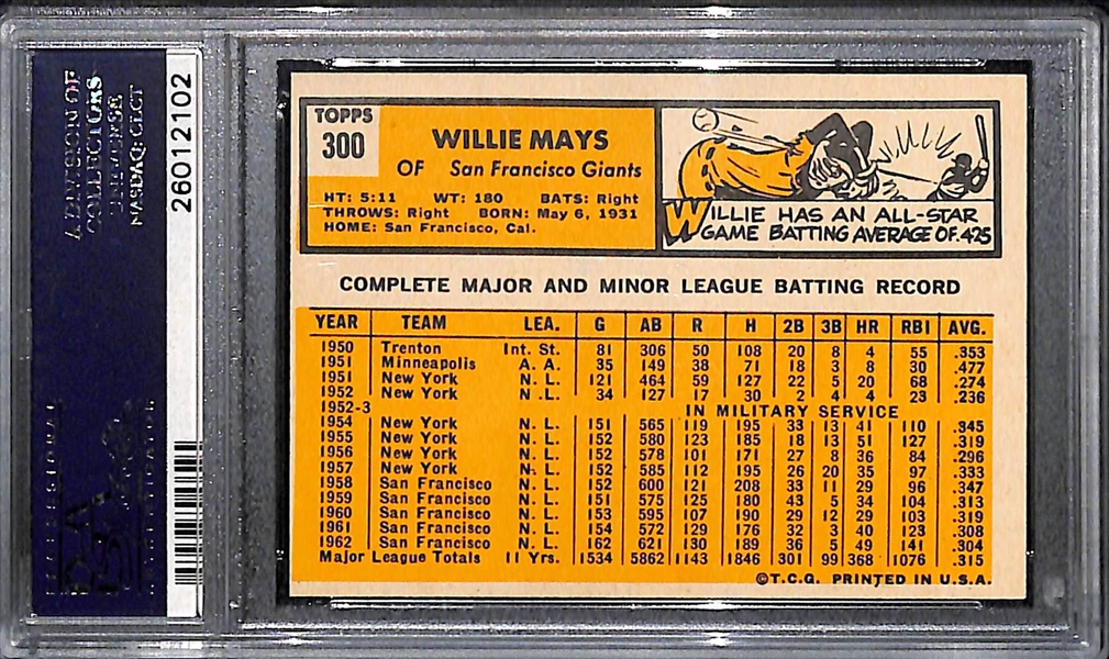 1963 Topps Willie Mays # 300 Graded PSA 8 NM-MT