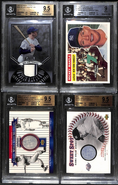 Lot of (4) BGS Graded Mickey Mantle Game Used Jersey Cards