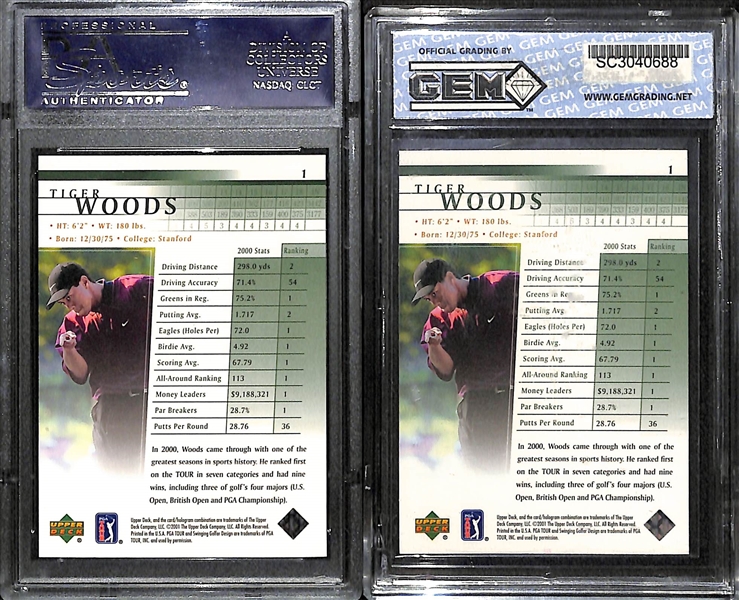 Lot of (2) 2001 Upper Deck Golf Tiger Woods - One Graded PSA Gem Mint 10