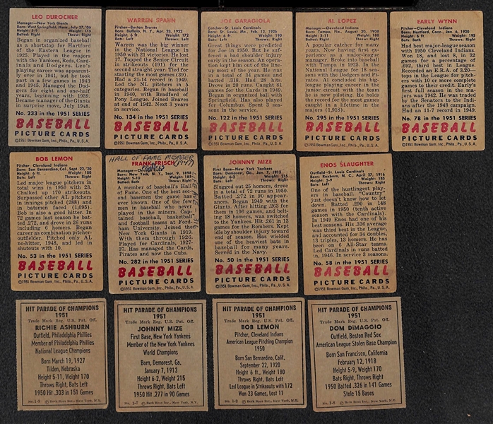 Lot of (9) 1951 Bowman Baseball Cards & (15) 1951 Berks Ross Cards w. 1951 Bowman Leo Durocher