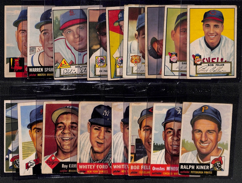  Lot of (7) 1952 Topps & (10) 1953 Topps Baseball Cards w. 1952 Bob Feller