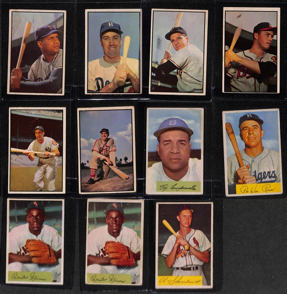 Lot of (13) 1953 Bowman & (5) 1954 Bowman Baseball Cards w. 1953 & 1954 Roy Campanella