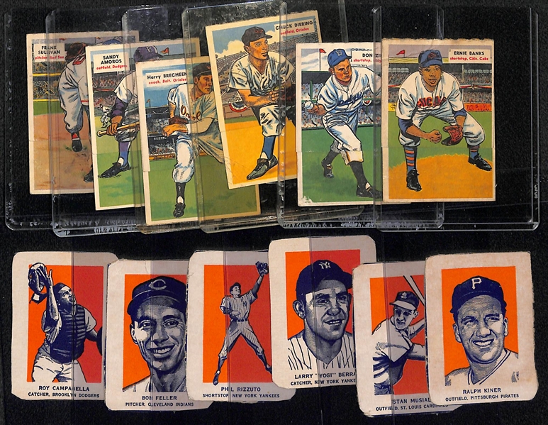 Lot of (6) 1955 Topps Double Headers & (6) 1952 Wheaties Cards w. 1955 Topps Double Header Ernie Banks