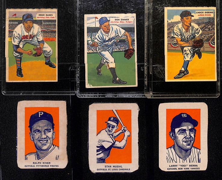 Lot of (6) 1955 Topps Double Headers & (6) 1952 Wheaties Cards w. 1955 Topps Double Header Ernie Banks