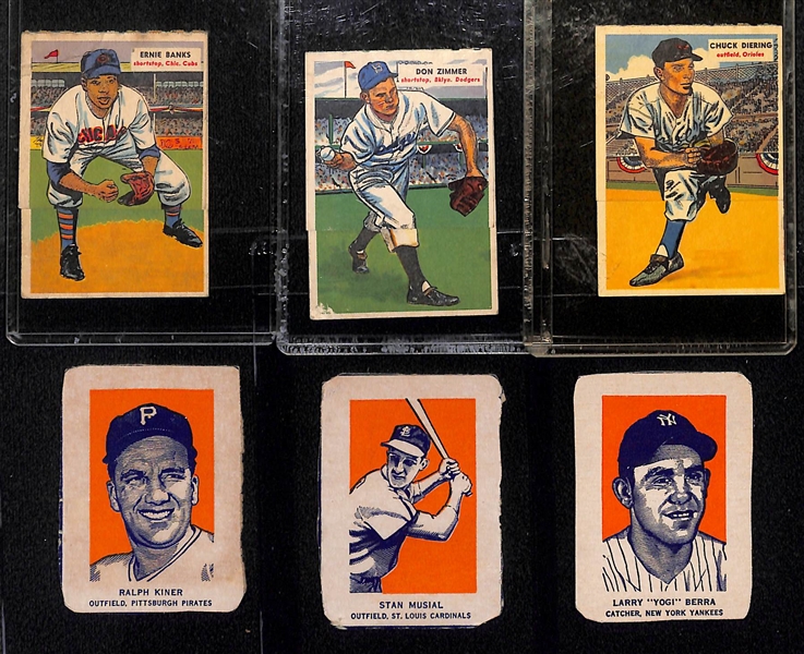 Lot of (6) 1955 Topps Double Headers & (6) 1952 Wheaties Cards w. 1955 Topps Double Header Ernie Banks