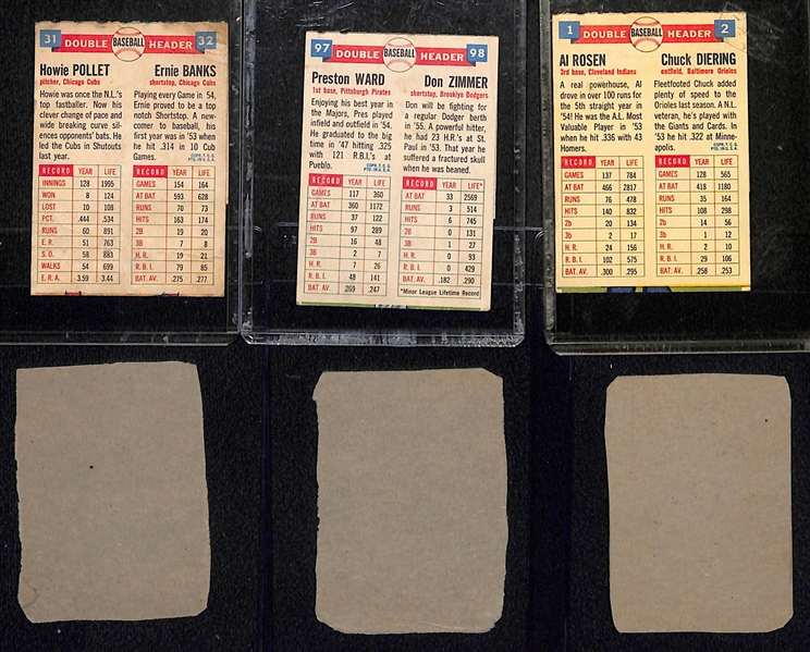 Lot of (6) 1955 Topps Double Headers & (6) 1952 Wheaties Cards w. 1955 Topps Double Header Ernie Banks