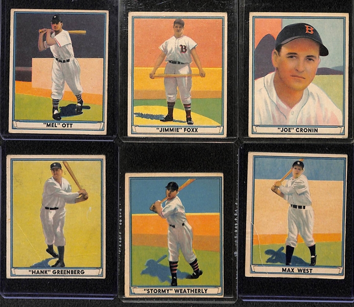  Lot of (6) 1941 Playball Cards w. Ott, Foxx, Cronin, & Greenberg