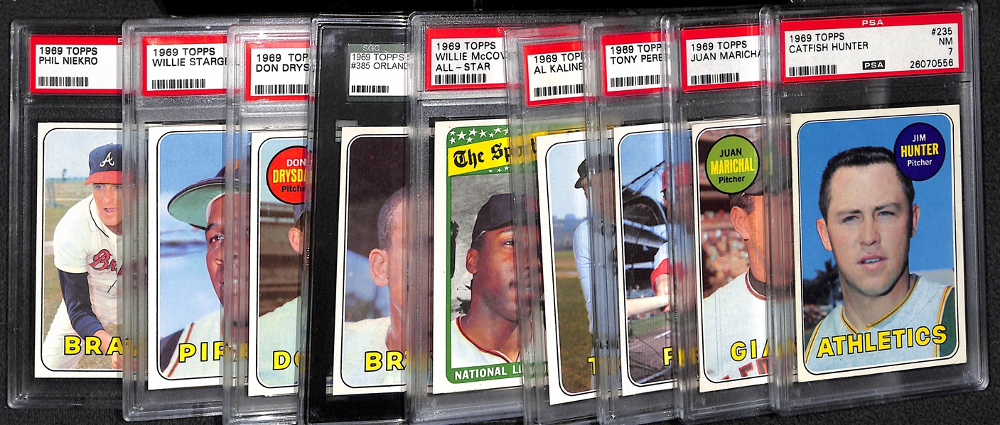 Lot of (9) Graded 1969 Topps Baseball Stars w. Stargell, Cepeda, Drysdale, McCovey and More
