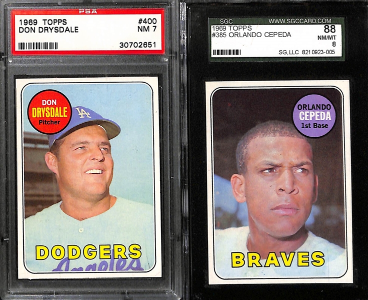 Lot of (9) Graded 1969 Topps Baseball Stars w. Stargell, Cepeda, Drysdale, McCovey and More