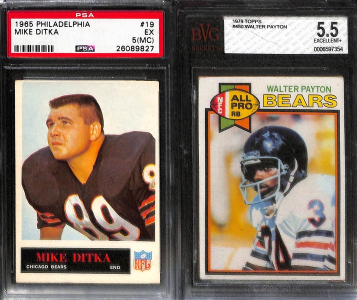 Lot of (8) Vintage 1960s-1970s Graded Chicago Bears Football Stars w. Payton, Sayers Rookie, Ditka, Butkus