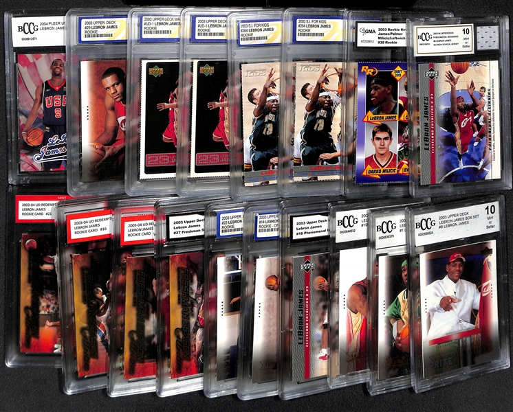 Huge Lot of (18) Lebron James Slabbed Mostly Rookies w. 2003-04 Upper Deck Phenomenal Beginning w. GU Jersey