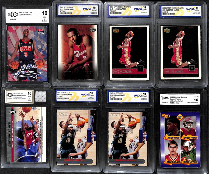 Huge Lot of (18) Lebron James Slabbed Mostly Rookies w. 2003-04 Upper Deck Phenomenal Beginning w. GU Jersey