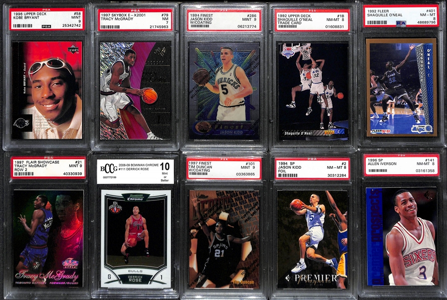 Lot of (14) Graded Basketball Rookie w. Kobe Bryant, O'Neal, Kidd, McGrady, Duncan