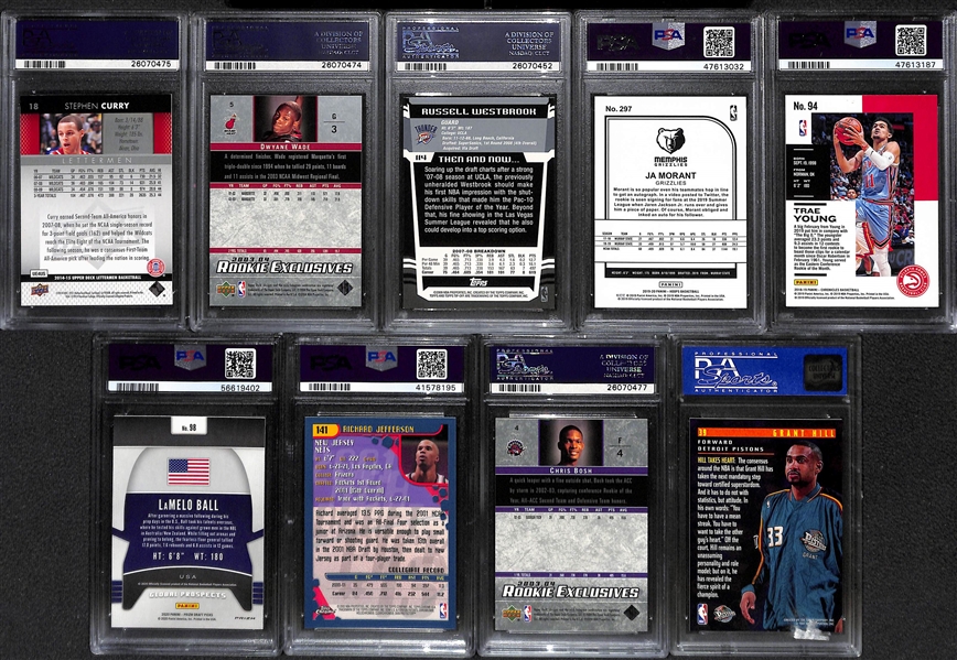 Lot of (9) PSA Graded Basketball Mostly Rookies w. Curry, Wade, Westbrook, Morant, Young, L. Ball