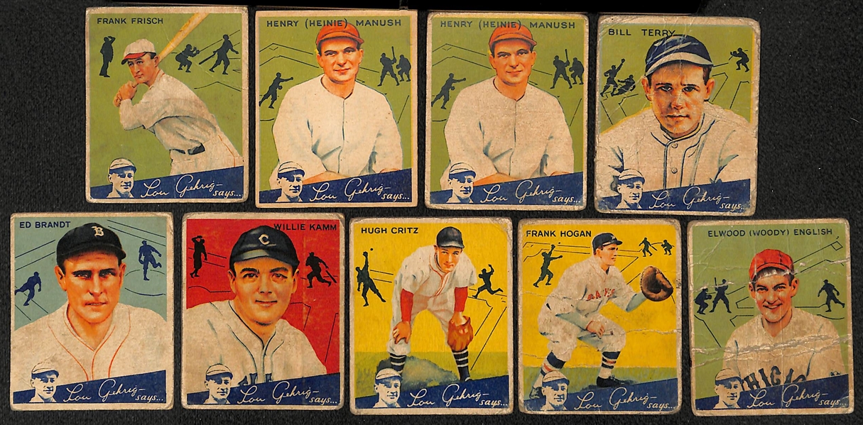 Lot of (9) 1933 & (9) 1934 Canadian Goudey Baseball Cards w. 1933 Charlie Ruffing