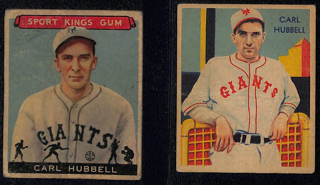 Lot of (18) Baseball Cards from 1933-1939 w. 1933 Sport Kings Carl Hubbell