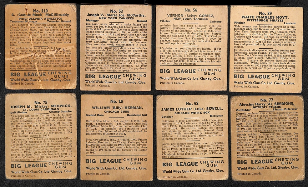 Lot of (8) HOF 1936 Canadian Goudey (V355) Cards w. Connie Mack