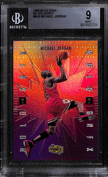 Lot of (2) 1998-99 UD Ionix Michael Jordan MJ Hologrfx Insert Cards (#MJ7, #MJ8)- Both Graded BGS 9