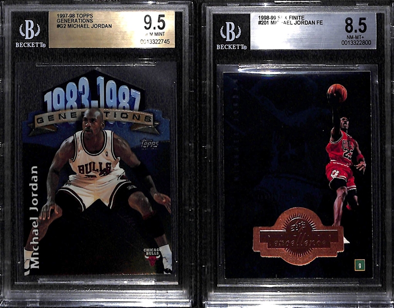 (2) Michael Jordan Graded Inserts - 1997 Topps Generations BGS 9.5 & 1998 SPX Finite FE (#ed/1770) BGS 8.5 