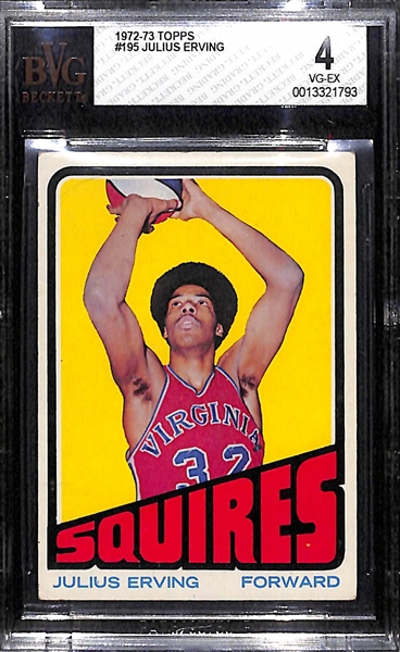 1972-73 Topps Julius Erving Rookie Card #195 Graded Beckett BVG 4 VG-EX