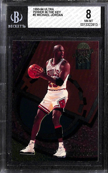 (3) Michael Jordan Graded Inserts - 1993 Ultra Power in the Key BGS 8, 1995 Larger Than Life BGS 7, & 1995 Maximum Metal BGS 8 