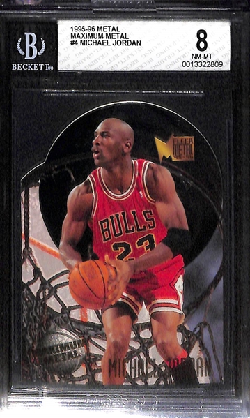 (3) Michael Jordan Graded Inserts - 1993 Ultra Power in the Key BGS 8, 1995 Larger Than Life BGS 7, & 1995 Maximum Metal BGS 8 