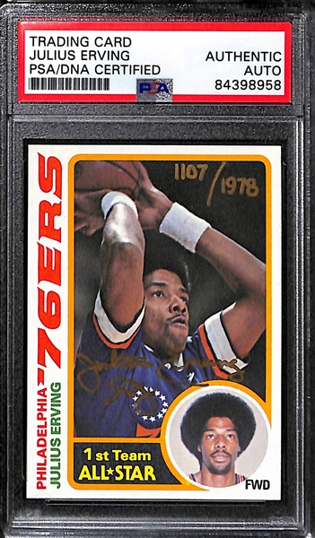(4) Signed Basketball Cards - 1992 Shaquille O'Neal Rookie, 1978 Topps Dr. J., & Abdul-Jabbar, 1995 A. Hardaway (All PSA Slabbed)