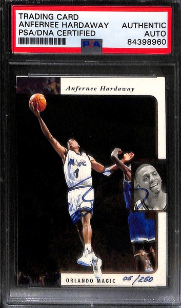 (4) Signed Basketball Cards - 1992 Shaquille O'Neal Rookie, 1978 Topps Dr. J., & Abdul-Jabbar, 1995 A. Hardaway (All PSA Slabbed)