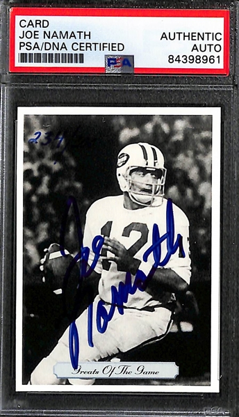 (5) Signed Football Cards - Joe Namath, (3) OJ Simpson, Lawrence Taylor (All PSA Slabbed)