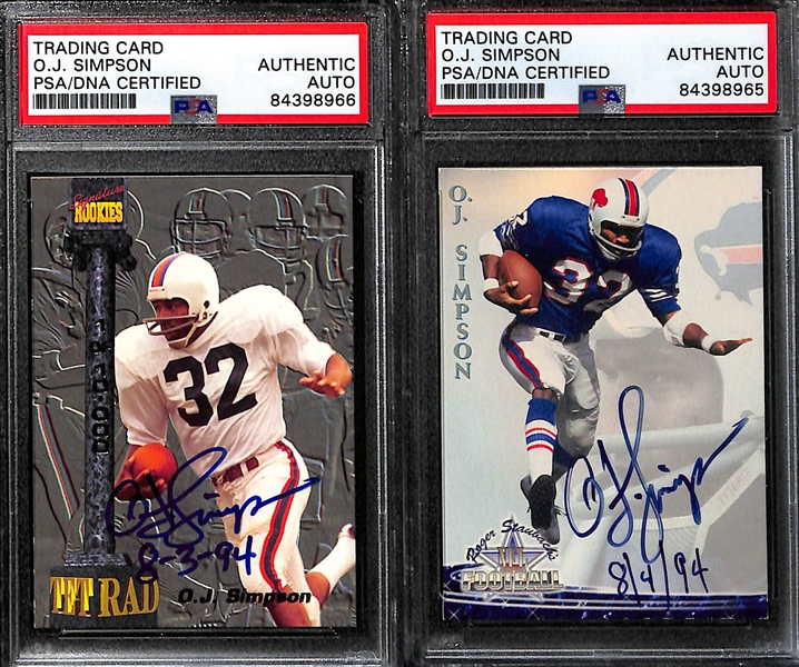 (5) Signed Football Cards - Joe Namath, (3) OJ Simpson, Lawrence Taylor (All PSA Slabbed)
