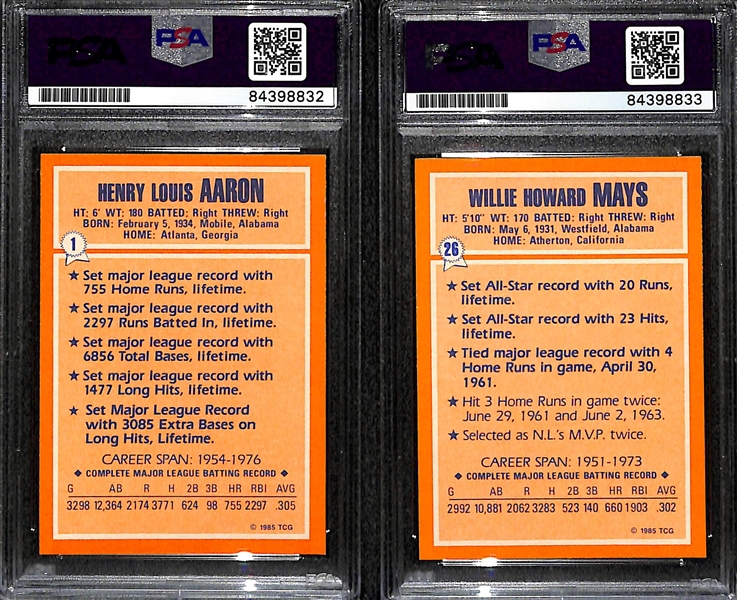 Hank Aaron & Willie Mays Signed Baseball Cards (Both PSA Slabbed Authentic)
