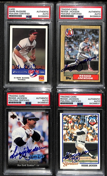 (4) Signed Baseball Cards - 1986 Huntsville Stars Mark McGwire, (3) Reggie Jackson (All PSA Slabbed)