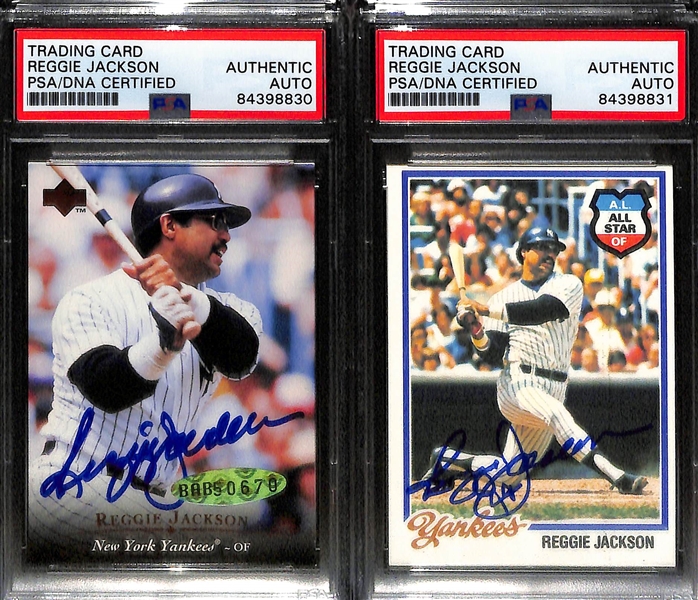(4) Signed Baseball Cards - 1986 Huntsville Stars Mark McGwire, (3) Reggie Jackson (All PSA Slabbed)