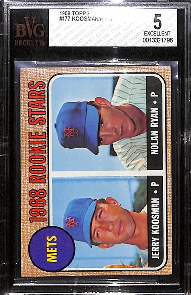 1968 Nolan Ryan Rookie Card #177 (Mets Rookies) Graded Beckett BVG 5 EX