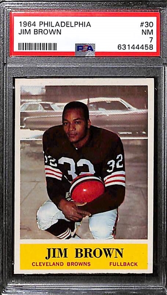 Jim Brown Graded Lot - 1964 Philadelphia #30 (PSA 7) & 1960 Topps #23 (PSA Authentic)