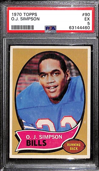 Lot of (2) 1970 Topps OJ Simpson Rookie Cards #90 - Both Graded PSA 5 EX