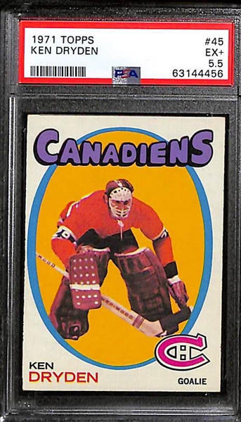 Lot of (3) 1971 Topps Ken Dryden #45 Rookie Cards - Graded PSA 4, PSA 5, PSA 5.5