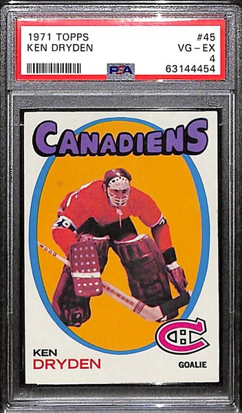 Lot of (3) 1971 Topps Ken Dryden #45 Rookie Cards - Graded PSA 4, PSA 5, PSA 5.5