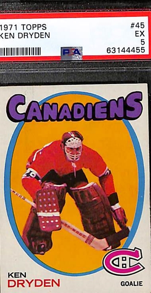 Lot of (3) 1971 Topps Ken Dryden #45 Rookie Cards - Graded PSA 4, PSA 5, PSA 5.5