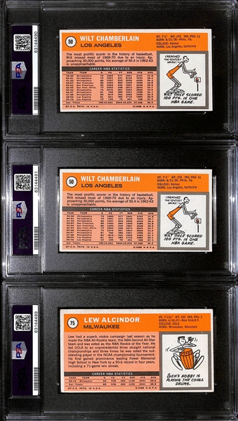 1970 Topps Basketball Graded Lot - Lew Alcindor #75 PSA 4, Wilt Chamberlain #50 PSA 5 & PSA 6