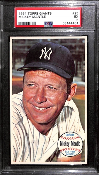 (2) 1964 Topps Giants Mickey Mantle Cards - Graded PSA 5 and PSA 6
