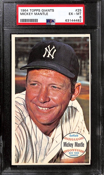 (2) 1964 Topps Giants Mickey Mantle Cards - Graded PSA 5 and PSA 6