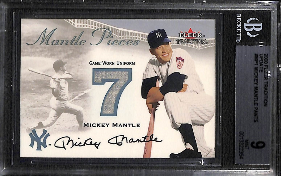 2000 Fleer Update Mickey Mantle Game-Used Relic Card (BGS 9) & 1979 Ogden A's Rickey Henderson Pre-Rookie (BVG 8)