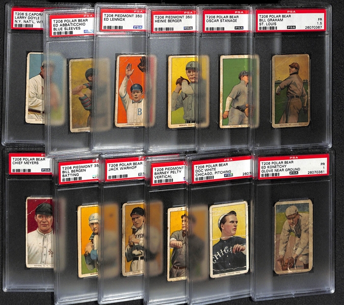 Lot of (12) 1909 T206 Polar Bear & Piedmont PSA Graded Baseball Cards w. Chief Myers