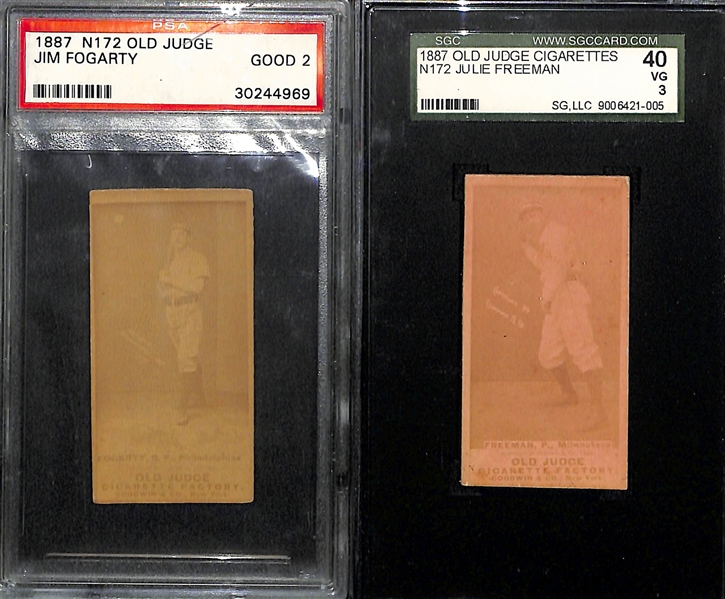 Lot of (2) 1887 Old Judge Cigarettes Graded Baseball Cards w/ J. Fogarty & J. Freeman