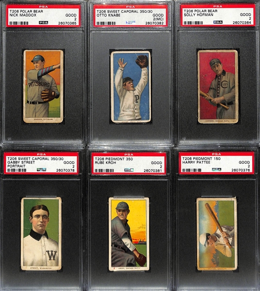 Lot of (6) 1909 T206 PSA Graded Baseball Cards (All PSA 2) w. Gabby Street