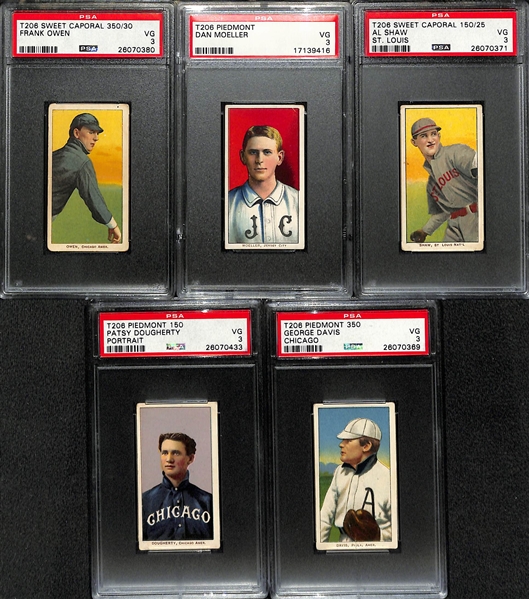 Lot of (5) 1909 T206 PSA Graded Baseball Cards (All PSA 3) w. Patsy Dougherty