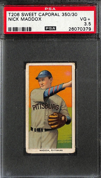 Lot of (5) 1909 T206 & 1911 T205 PSA Graded Baseball Cards (All PSA 3.5 or Higher) w. George Mullin