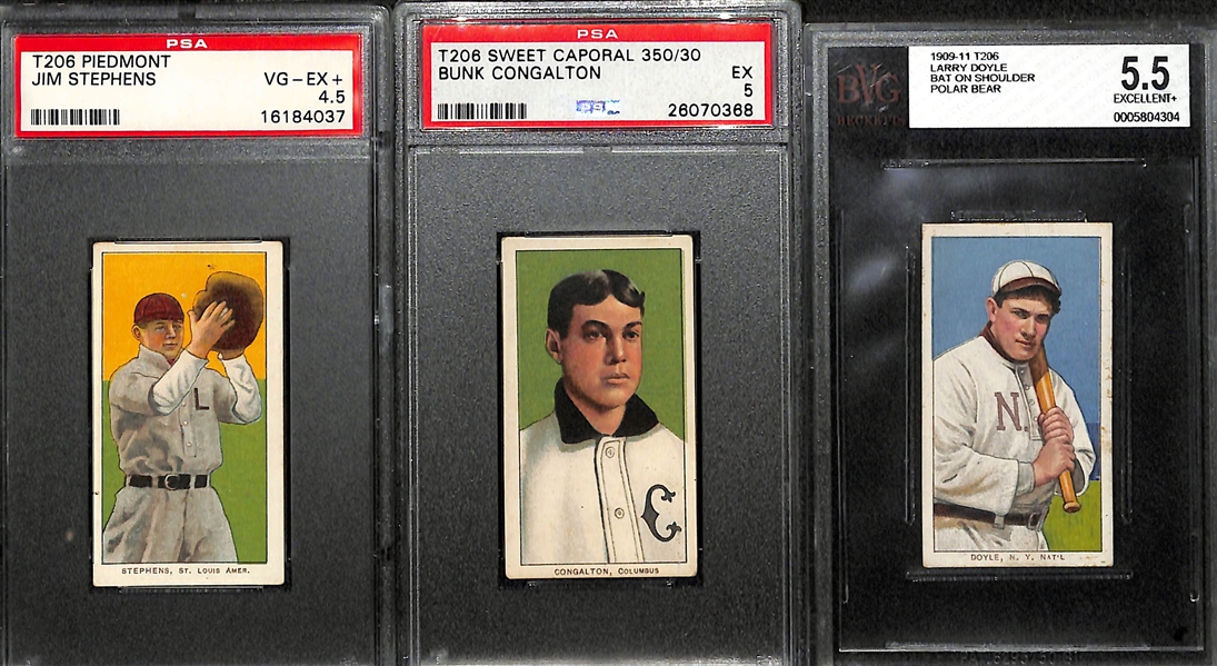 Lot of (3) 1909 T206 Graded Baseball Cards (All Grades 4.5 or higher) w. Larry Doyle