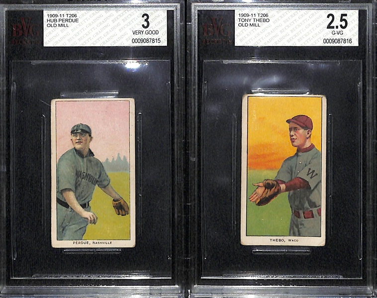 Lot of (2) 1909 T206 BGS Graded Old Mill Cigarettes Baseball Cards - Perdue & Thebo